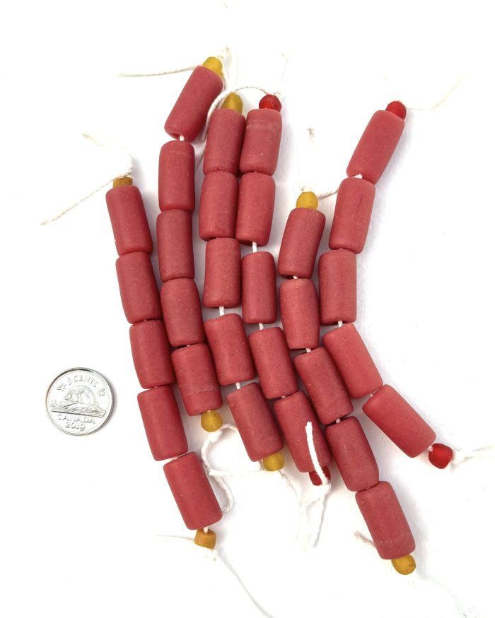 Red Large Tube Recycled Glass Beads