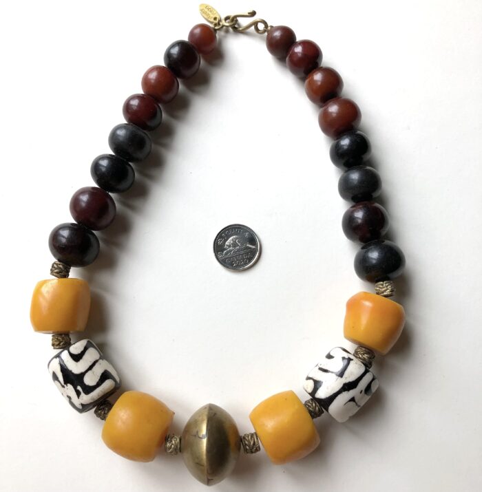 Batik Bone and Amber Necklace