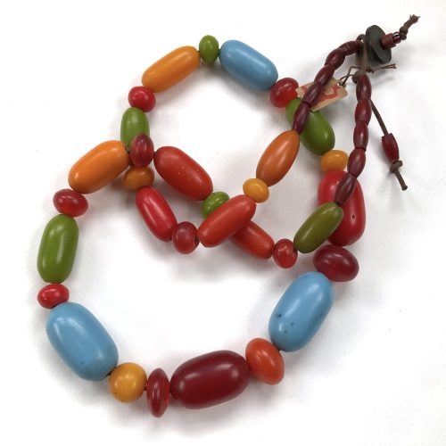 African Amber Beads Necklace with Blue