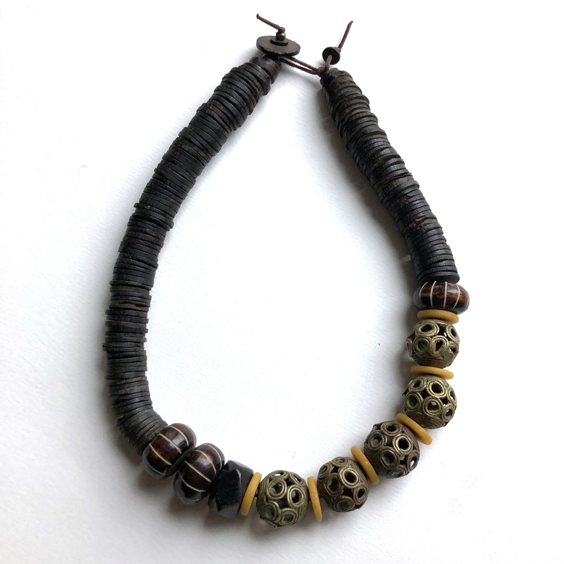 Brass, Coconut and Bone Necklace