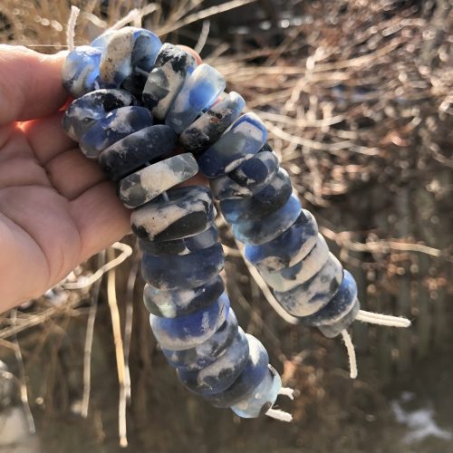 Blue Glass with crushed Stone Beads