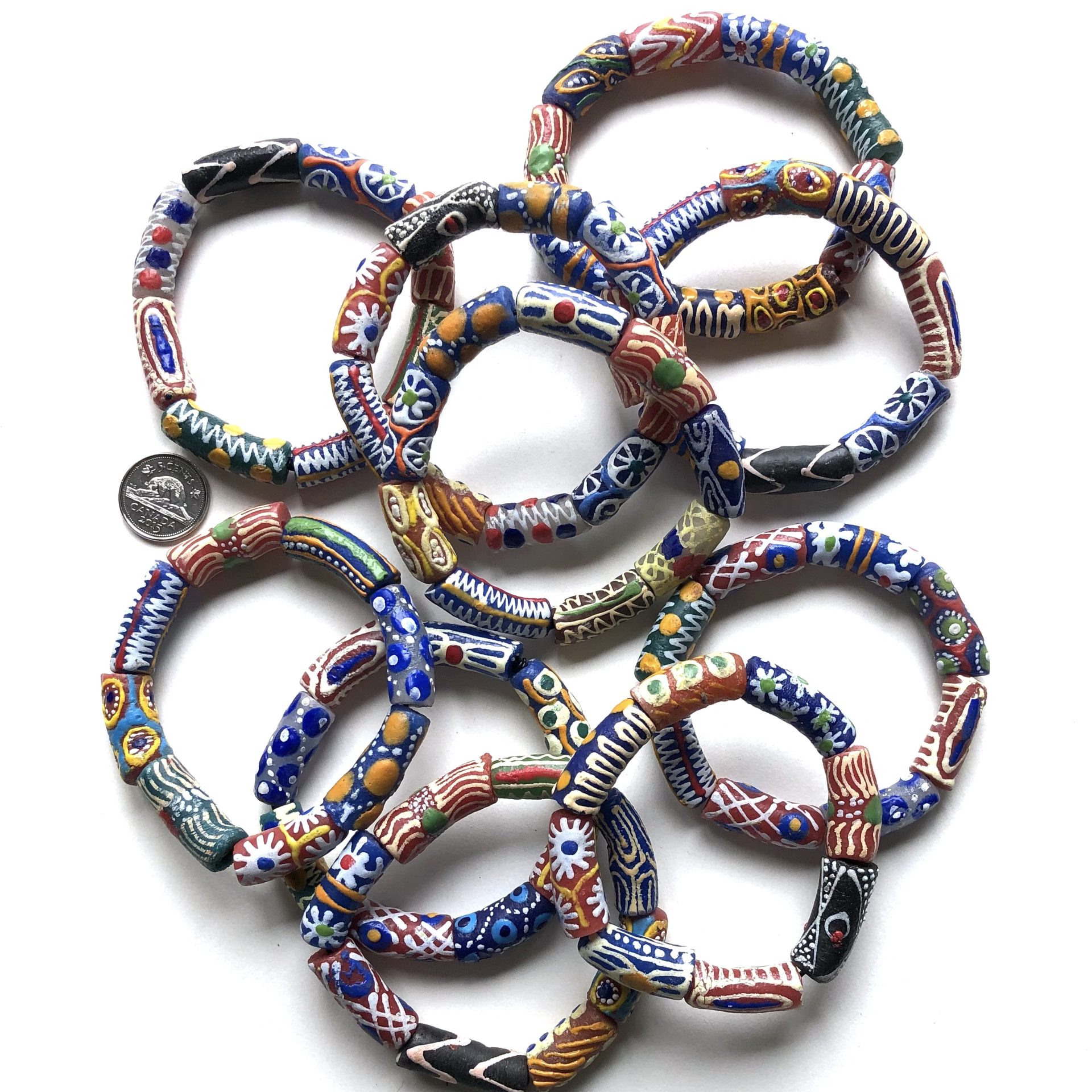 Handpainted Recycled Glass Beads Bracelet