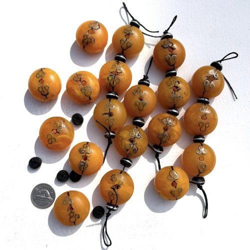 African Amber Beads with Silver Inlay