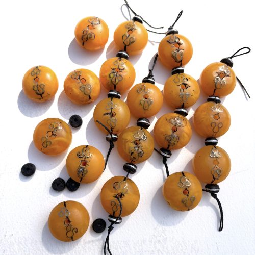 African Amber Beads with Silver Inlay