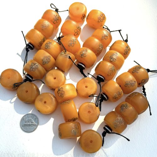 African Amber Beads with Silver Inlay